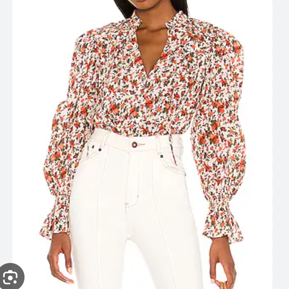 Free People Meant To Be Puff Sleeve Ruffle Blouse Top Vintage Floral Cotton Boho - Picture 7 of 16